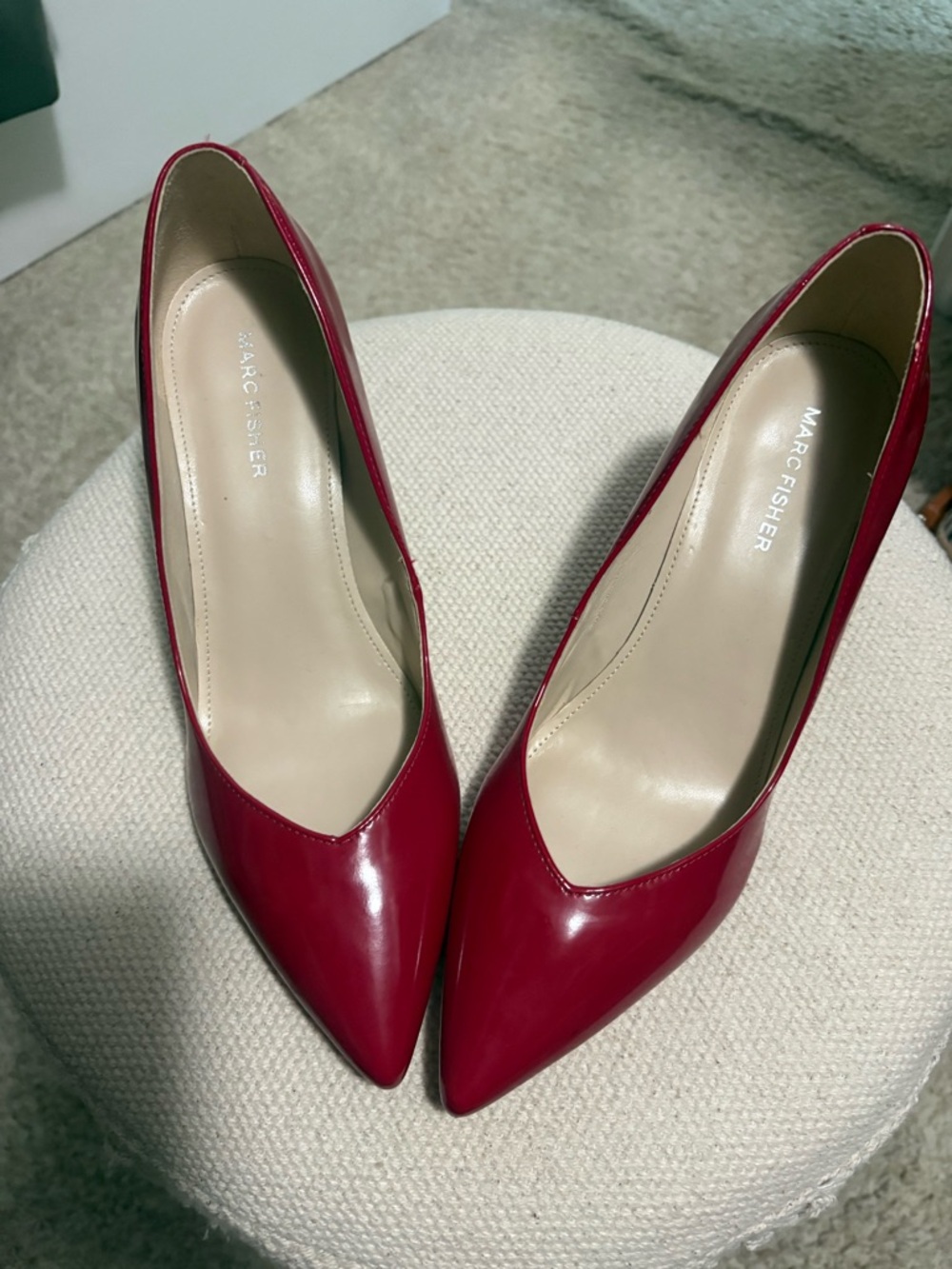 Marc Fisher Cherry Red Patent Pointed Pumps